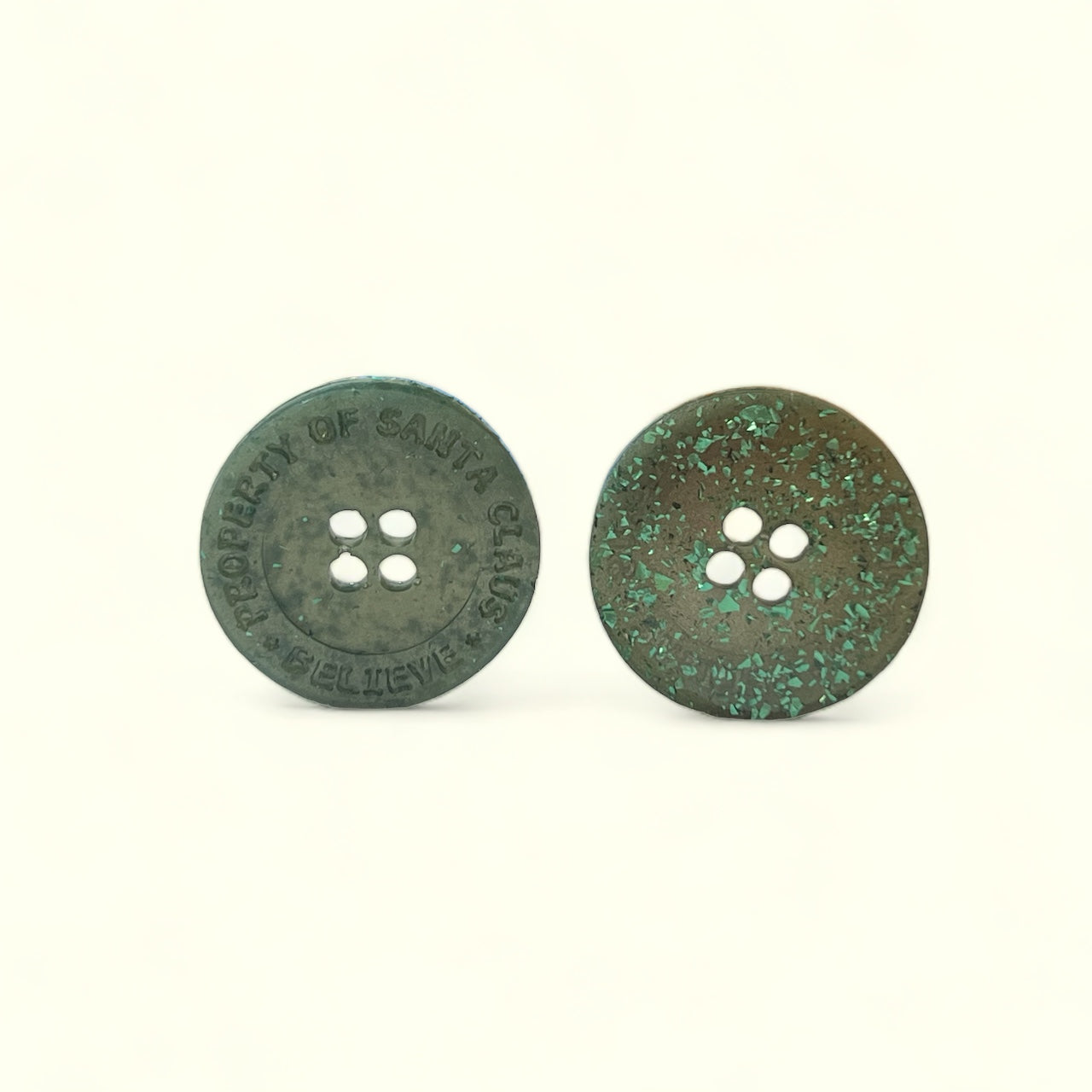 “Property of Santa” “Believe” Crafting Button 1.5 Inch