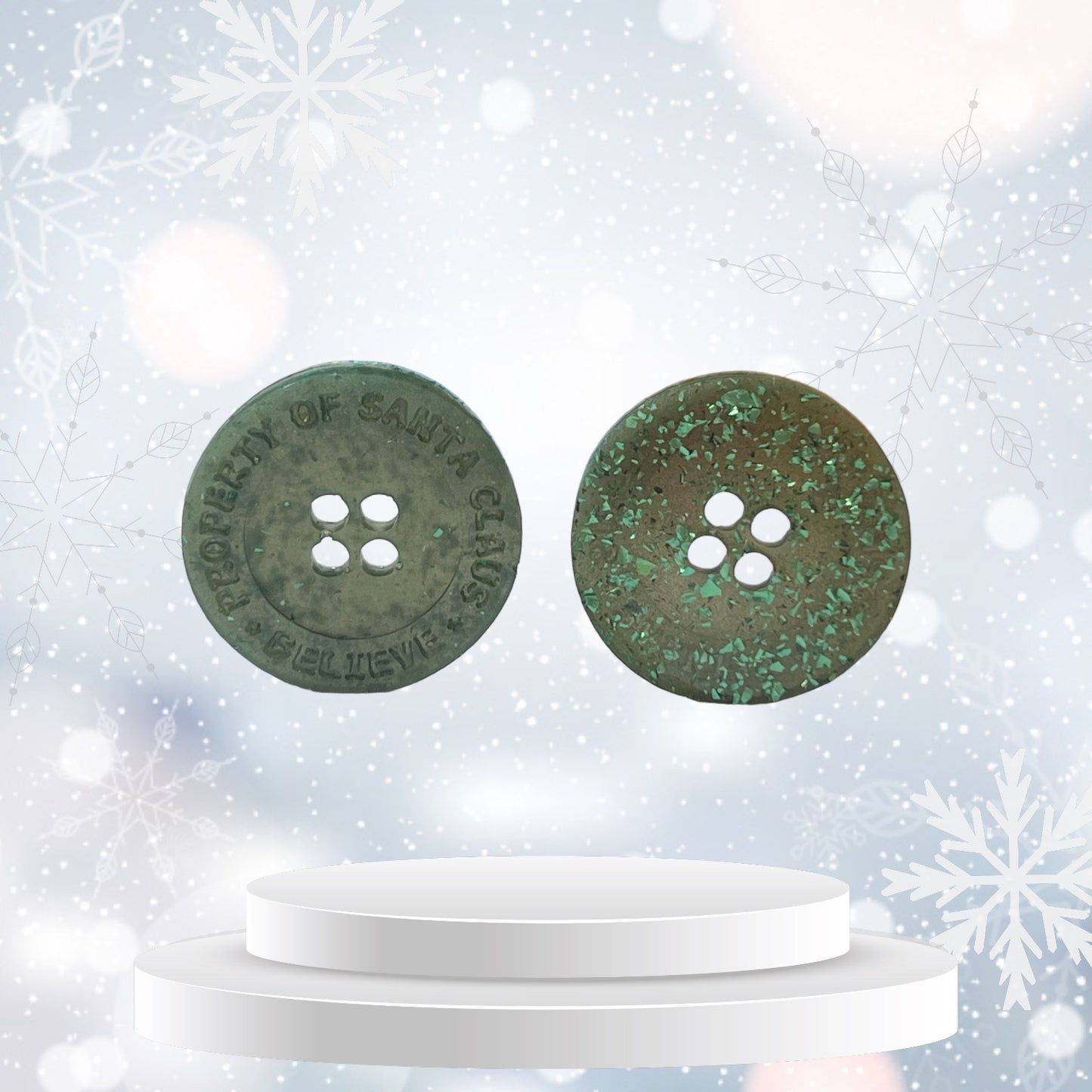 “Property of Santa” “Believe” Crafting Button 1.5 Inch