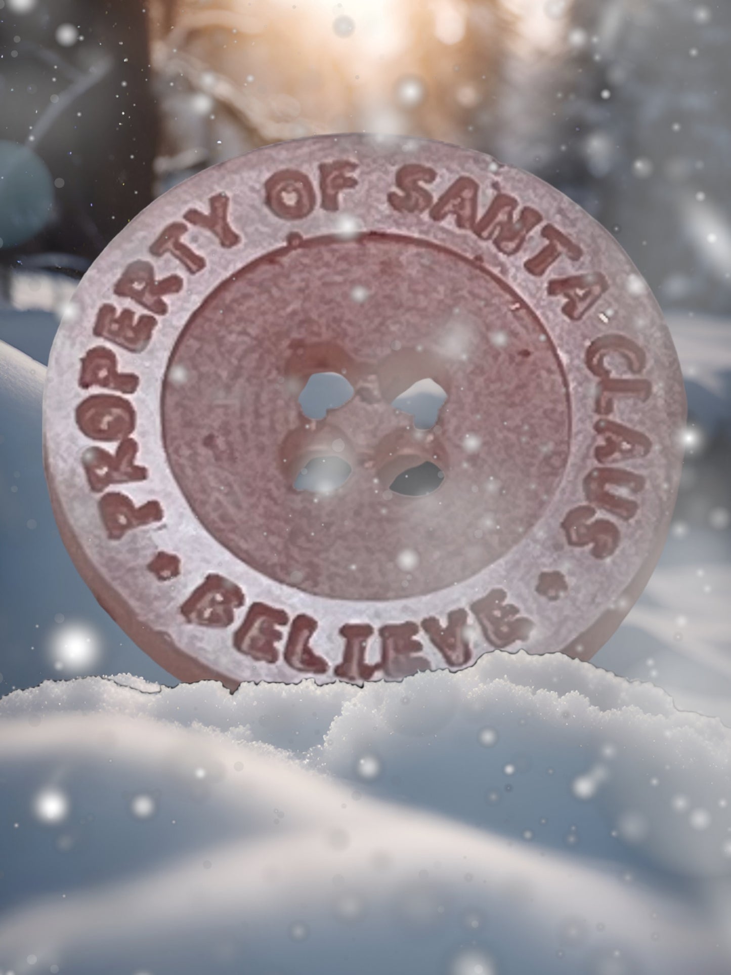 “Property of Santa” “Believe” Crafting Button 1.5 Inch