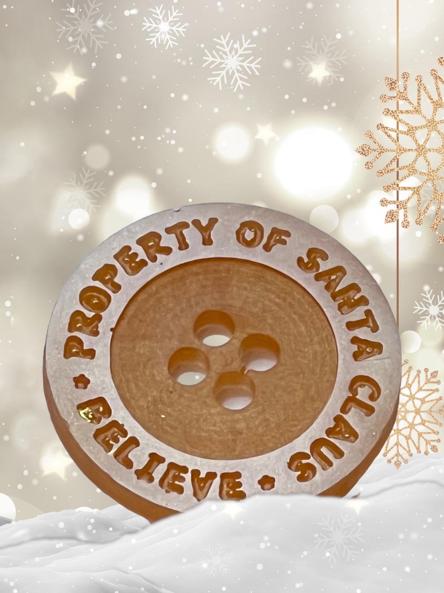 “Property of Santa” “Believe” Crafting Button 1.5 Inch